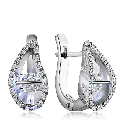 Серьги с английским замком из белого золота с бриллиантами