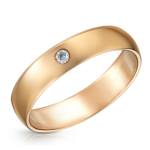 Кольцо обручальное из красного золота с бриллиантом
