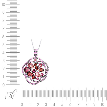 Подвеска из белого золота с гранатами, родолитами