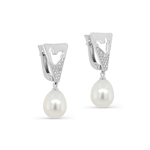 Серьги с английским замком из серебра с жемчугом