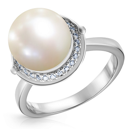 Кольцо из серебра с жемчугом, фианитом