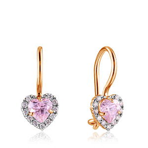 Серьги детские из красного золота с фианитом