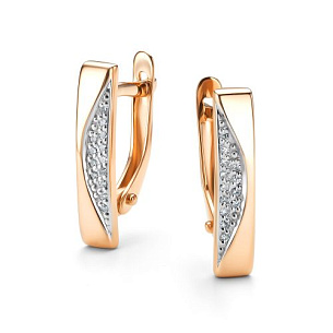 Серьги с английским замком из красного золота с бриллиантом