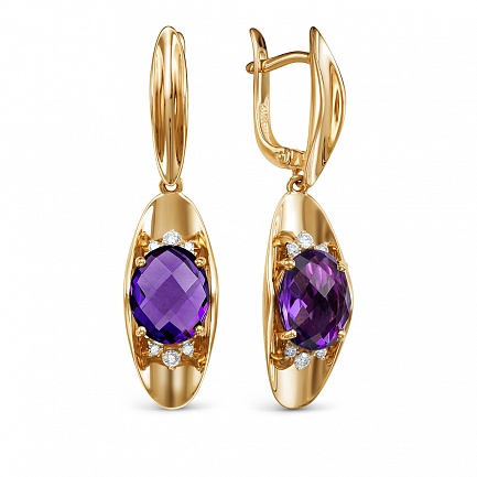 Серьги из красного золота с бриллиантами, аметистами