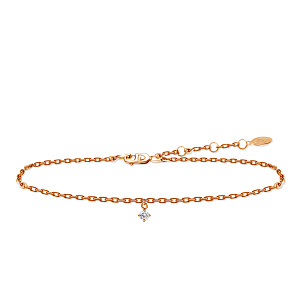 Браслет декоративный из красного золота с бриллиантом, плетение якорное