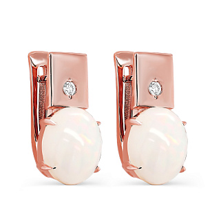 Серьги с английским замком из красного золота с бриллиантами и опалами