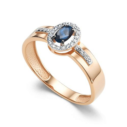 Кольцо из красного золота с бриллиантами, сапфиром