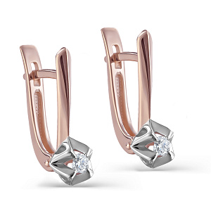 Серьги с английским замком из красного золота с бриллиантами