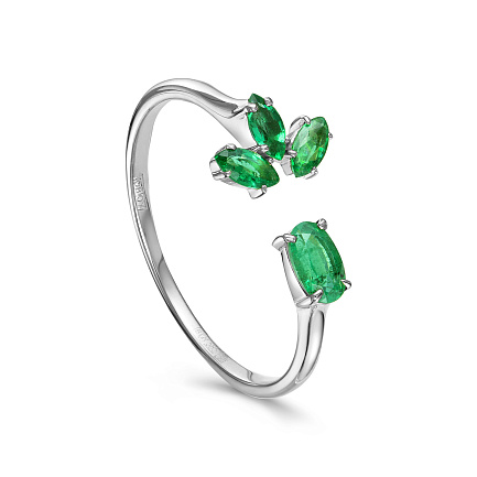 Кольцо из белого золота с изумрудами