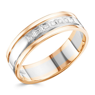 Кольцо обручальное из комбинированного золота с бриллиантом
