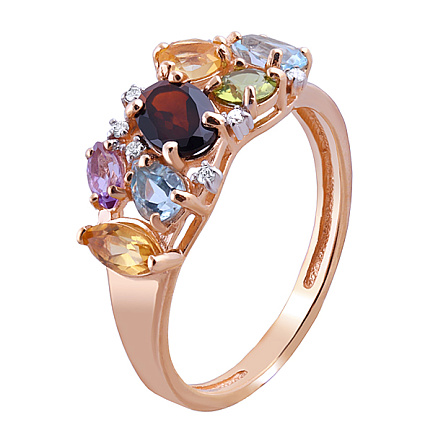 Кольцо из красного золота с аметистом, топазом