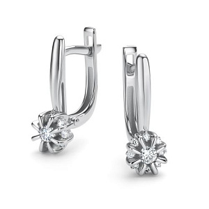 Серьги с английским замком из белого золота с бриллиантами