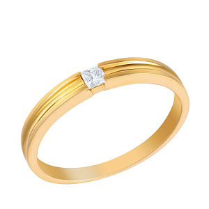 Кольцо обручальное из желтого золота с бриллиантом