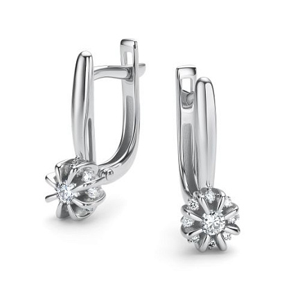 Серьги с английским замком из белого золота с бриллиантами