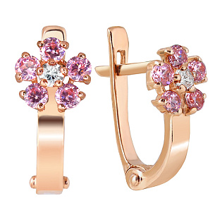 Серьги детские из красного золота с фианитами-недрагоценными
