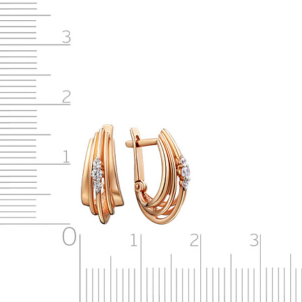 Серьги с английским замком из красного золота с фианитом