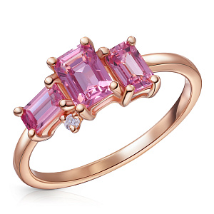 Кольцо из красного золота с бриллиантом, сапфиром