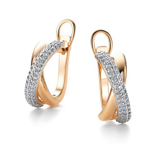 Серьги с английским замком из красного золота с бриллиантом