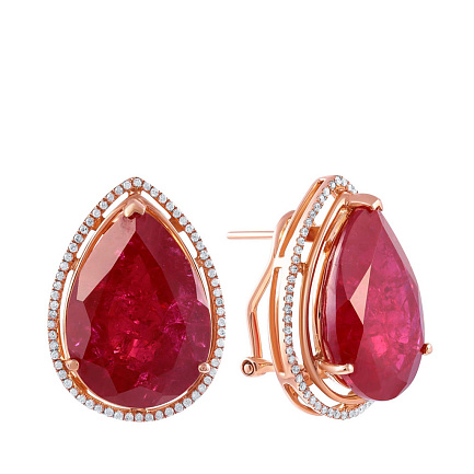 Серьги из красного золота с бриллиантами, рубинами