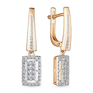 Серьги с английским замком из красного золота с бриллиантом