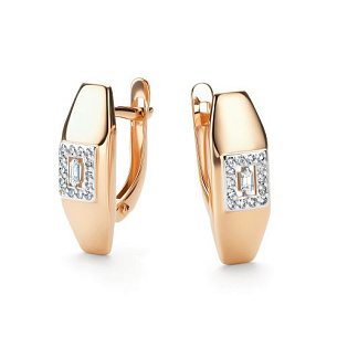 Серьги с английским замком из красного золота с бриллиантом