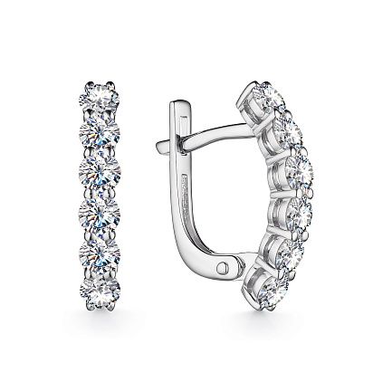 Серьги с английским замком из белого золота с бриллиантами