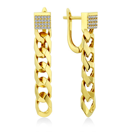 Серьги из желтого золота с фианитом