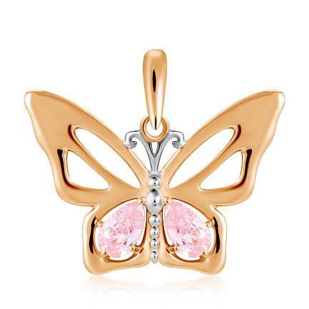 Подвеска из золота с розовыми фианитами Бабочка