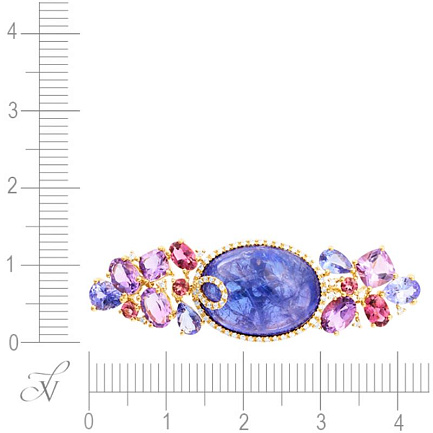 Брошь из желтого золота с бриллиантами, аметистами