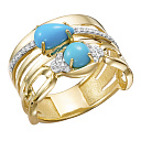 Кольцо из желтого золота с бриллиантами, бирюзой