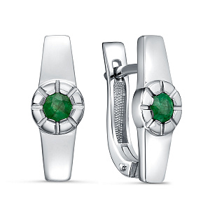 Серьги с английским замком из серебра с изумрудами