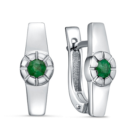 Серьги с английским замком из серебра с изумрудами