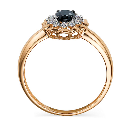 Кольцо из красного золота с бриллиантами, сапфиром