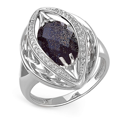 Кольцо из серебра с авантюрином, фианитами