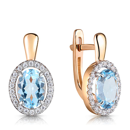 Серьги с английским замком из красного золота с топазом