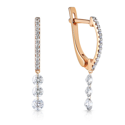 Серьги с английским замком из красного золота с бриллиантами