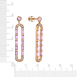 Пусеты из красного золота с аметистами и бриллиантами