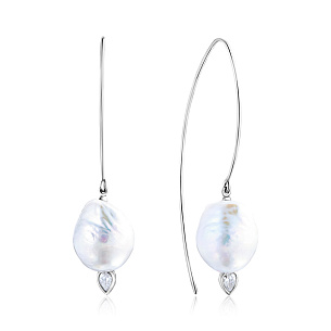 Серьги из белого золота с жемчугом и бриллиантами