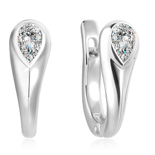 Серьги с английским замком из белого золота с бриллиантом