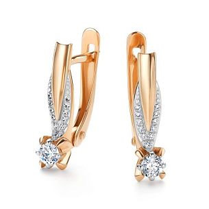 Серьги с английским замком из красного золота с бриллиантом