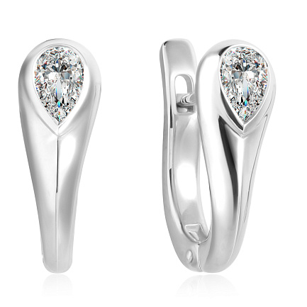 Серьги с английским замком из белого золота с бриллиантом