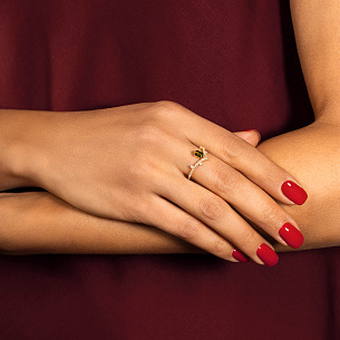 Кольцо из желтого золота с турмалином и бриллиантами