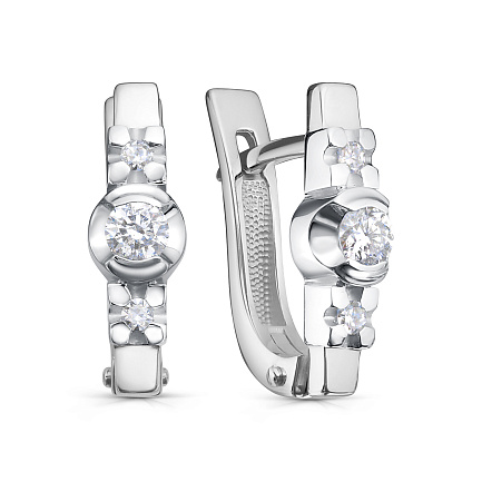 Серьги с английским замком из белого золота с бриллиантами