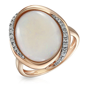 Кольцо из красного золота с бриллиантами, опал