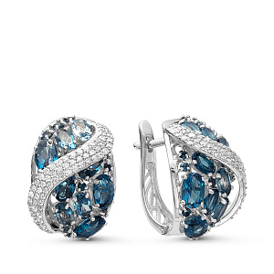 Серьги из белого золота с бриллиантами, топазами