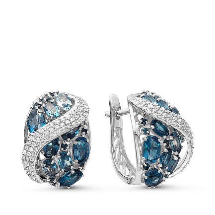 Серьги из белого золота с бриллиантами, топазами