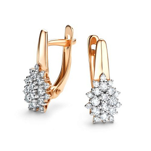 Серьги с английским замком из красного золота с бриллиантом