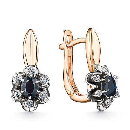 Серьги из красного золота с бриллиантами, сапфирами