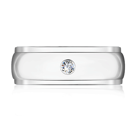 Кольцо обручальное из белого золота с бриллиантом