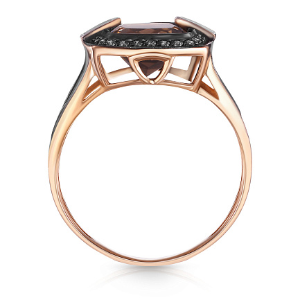 Кольцо из красного золота с раухтопазом, фианитом